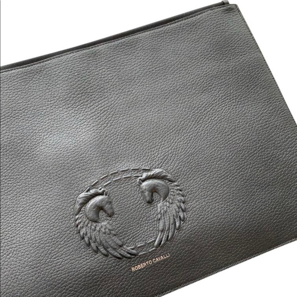 Roberto Cavalli Winged Grained Leather Clutch